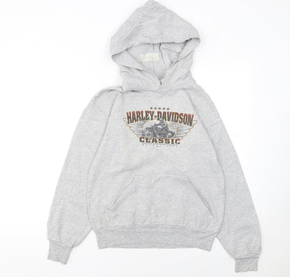 Harley-Davidson Boys Grey Hoodie L 14-16 Classic Pullover Motorcycle Print