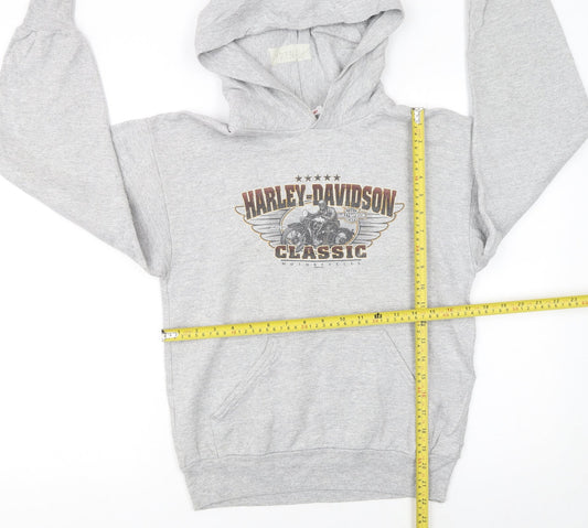 Harley-Davidson Boys Grey Hoodie L 14-16 Classic Pullover Motorcycle Print