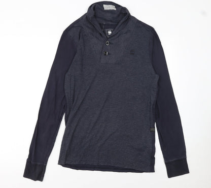 G-Star RAW Men's Blue Long Sleeve Henley Cotton T-Shirt Size M