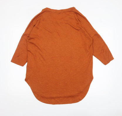 Papaya Women Orange 3/4 Sleeve Basic Stretch T-Shirt M