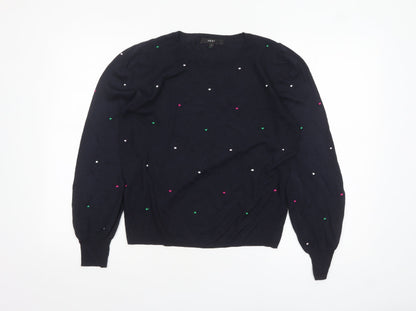 NEXT Women Blue Polka Dot Wool Blend Crew Neck Jumper M