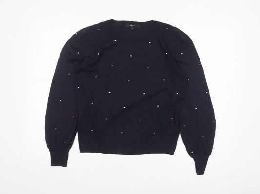 NEXT Women Blue Polka Dot Wool Blend Crew Neck Jumper M