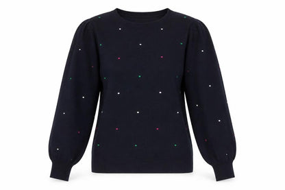 NEXT Women Blue Polka Dot Wool Blend Crew Neck Jumper M