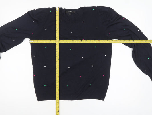 NEXT Women Blue Polka Dot Wool Blend Crew Neck Jumper M
