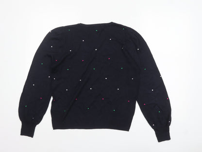 NEXT Women Blue Polka Dot Wool Blend Crew Neck Jumper M