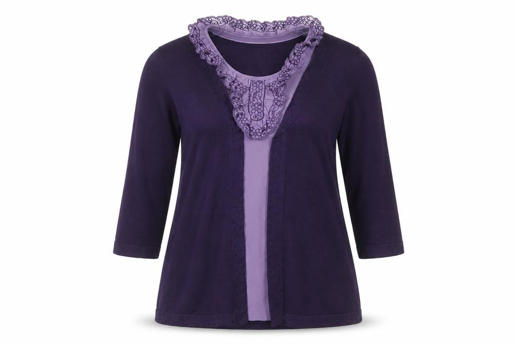 Marks and Spencer Womens Purple 3/4 Sleeve Lace Trim Cardigan Size 18