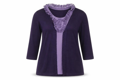 Marks and Spencer Womens Purple 3/4 Sleeve Lace Trim Cardigan Size 18