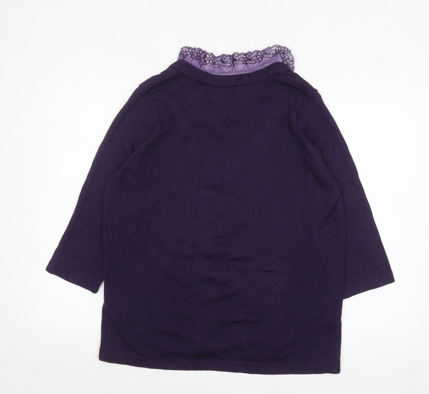 Marks and Spencer Womens Purple 3/4 Sleeve Lace Trim Cardigan Size 18