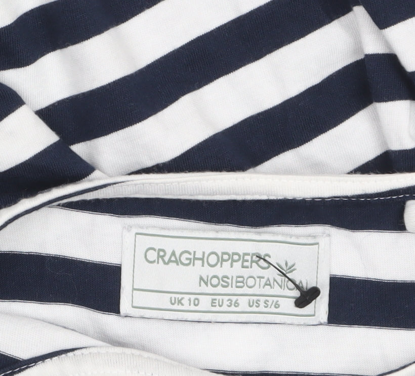 Craghoppers Women's Blue Striped Long Sleeve Cotton Boat Neck Top Size 10