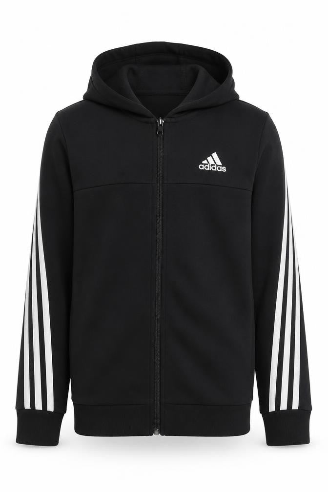 Front view of Adidas boys’ black full zip hoodie 11-12 years hooded sweatshirt