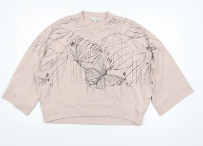 Ted Baker Women Beige Butterfly Print Jersey Top Size 10