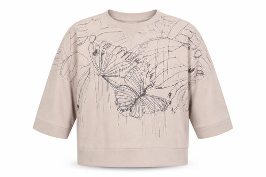 Ted Baker Women Beige Butterfly Print Jersey Top Size 10