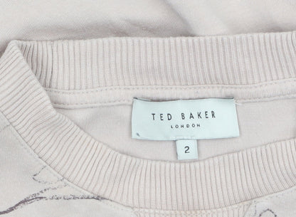 Ted Baker Women Beige Butterfly Print Jersey Top Size 10