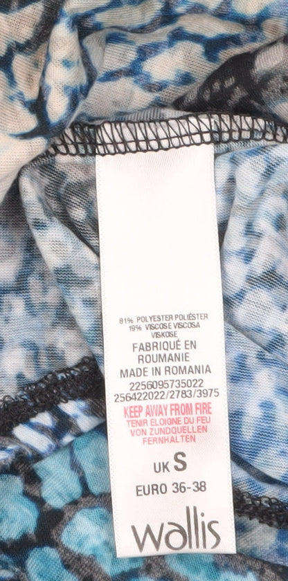Wallis Womens Blue Animal Print Sheer Tunic Blouse Size S