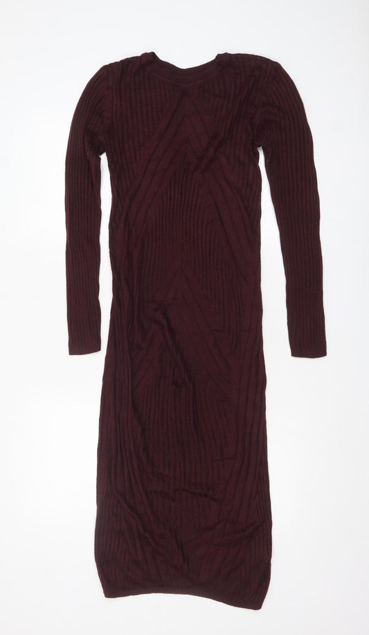 New Look Women Brown Long Sleeve Knit Bodycon Maternity Dress Size 8