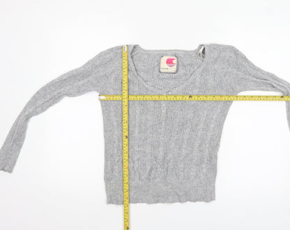 SoulCal Women’s Grey Cable-Knit V-Neck Henley Jumper Size 10
