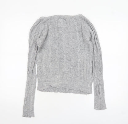 SoulCal Women’s Grey Cable-Knit V-Neck Henley Jumper Size 10