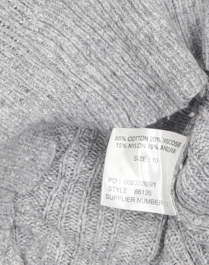 SoulCal Women’s Grey Cable-Knit V-Neck Henley Jumper Size 10