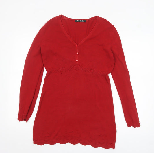 Betty Barclay Women’s Red Cotton Long Sleeve Tunic Jumper Size 10