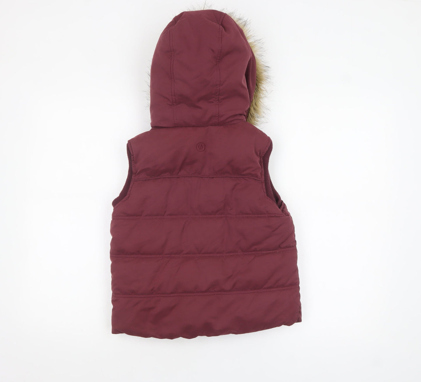 FatFace Girls Red Hooded Faux Fur Lined Puffer Gilet 8-9 Years