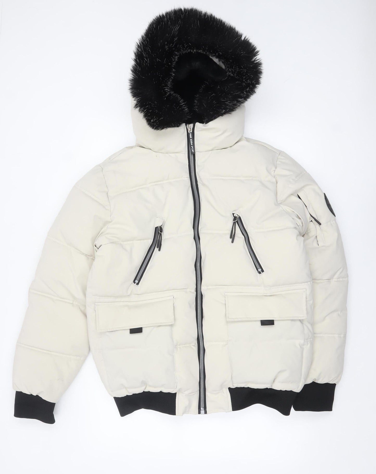 Womens UK Size 12 Pink Soda Sport Ivory Puffer Jacket