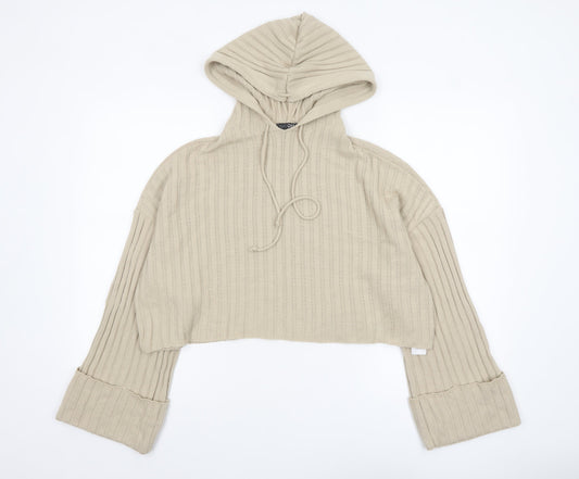 Quiz Womens Beige Hooded Rib Knit Cropped Jumper Size S