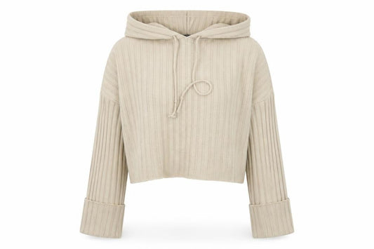 Quiz Womens Beige Hooded Rib Knit Cropped Jumper Size S