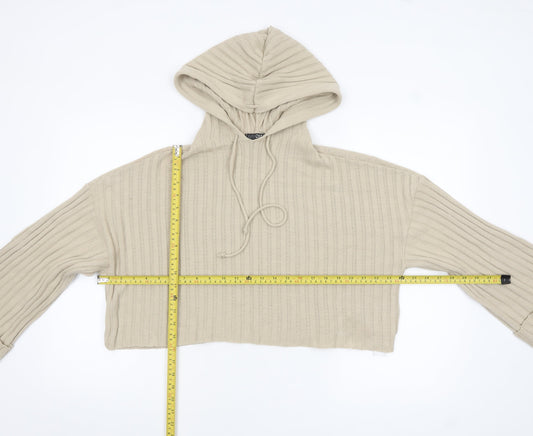 Quiz Womens Beige Hooded Rib Knit Cropped Jumper Size S