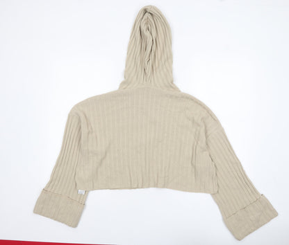 Quiz Womens Beige Hooded Rib Knit Cropped Jumper Size S