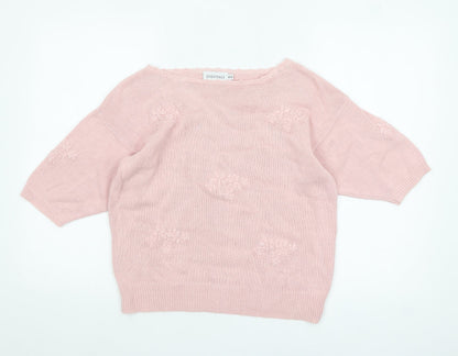 ESSENTIALS Womens Pink Embroidered Boat Neck Pullover Jumper Size 10/12