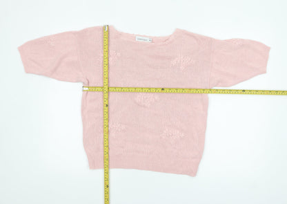ESSENTIALS Womens Pink Embroidered Boat Neck Pullover Jumper Size 10/12