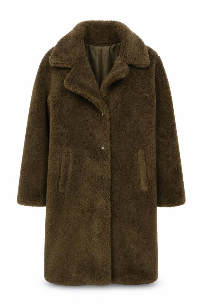 French Connection Womens Brown Long Fleece Coat Size M