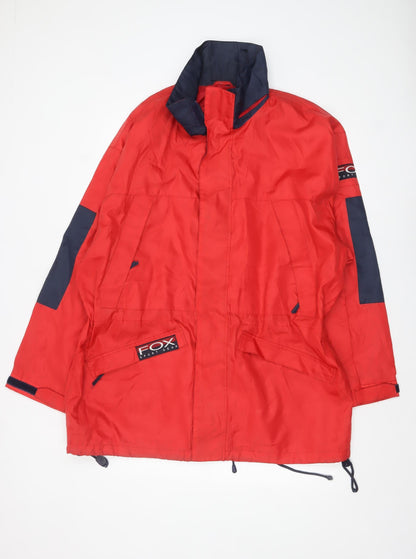 FOX Sport Gear Men's Red Parka Jacket L Nylon Lined Outdoor Coat