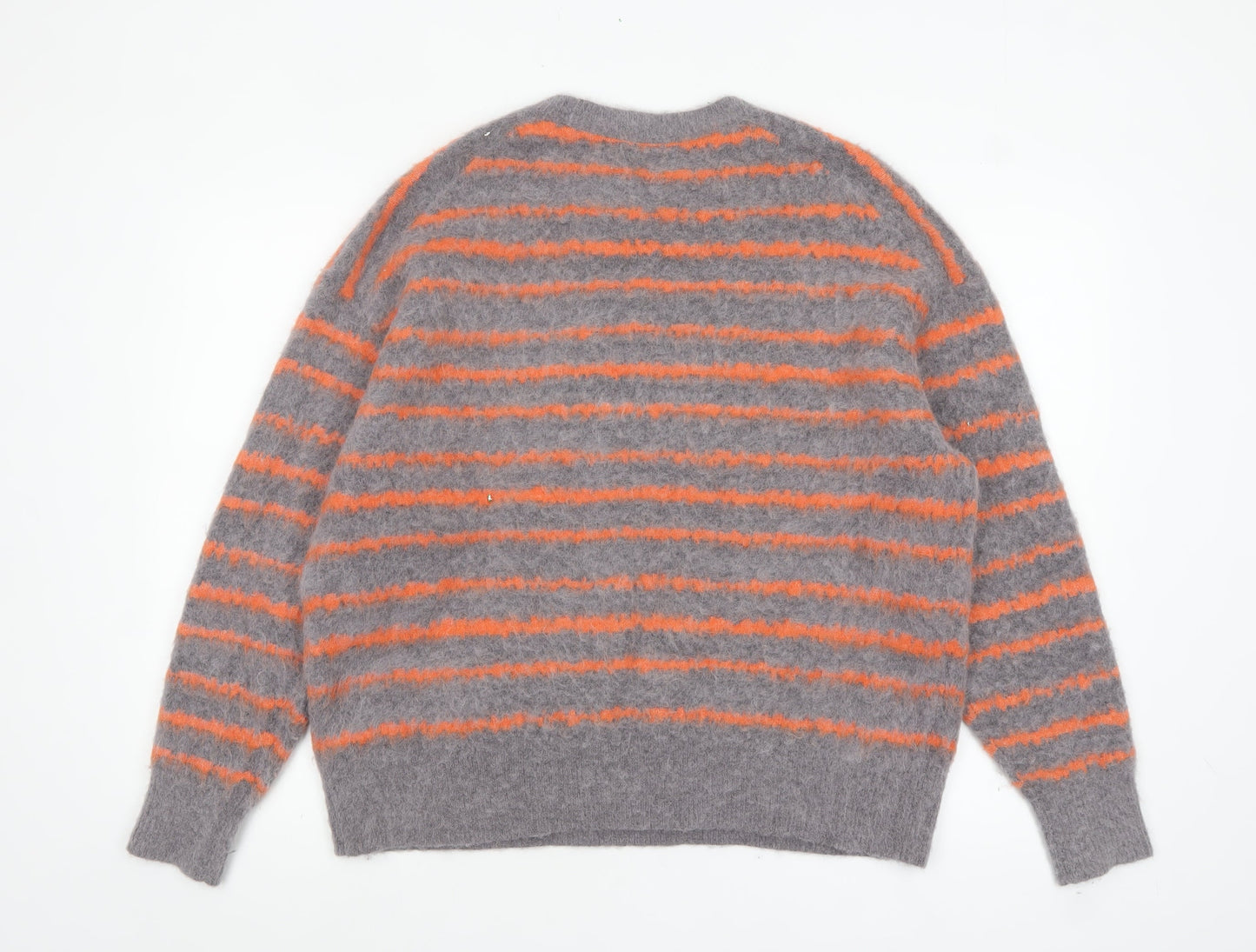 AllSaints Women's Grey Orange Striped Wool Alpaca Pullover Jumper Medium