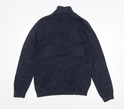 Next Men's Blue Half Zip High Neck Cotton Jumper Size M