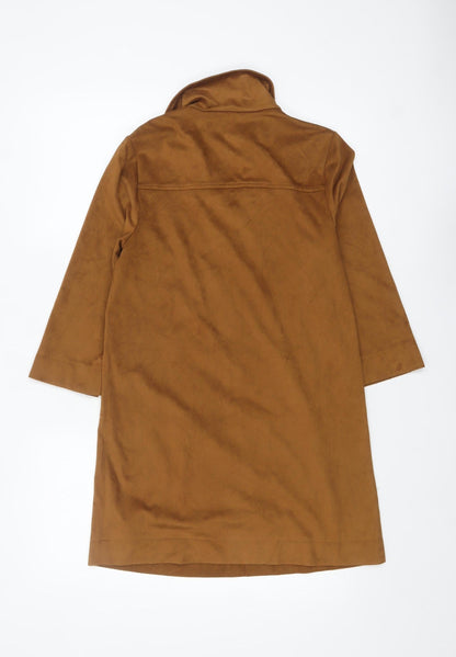 Forever 21 Women Brown Suede Shift Dress Size S Collared 3/4 Sleeve