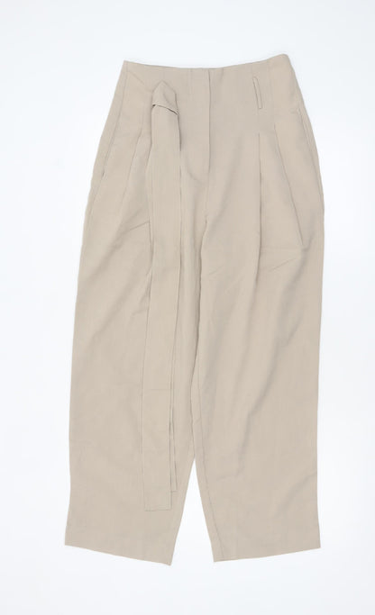 Urban Revivo Women's Beige Paperbag High Waist Tapered Trousers Size 8