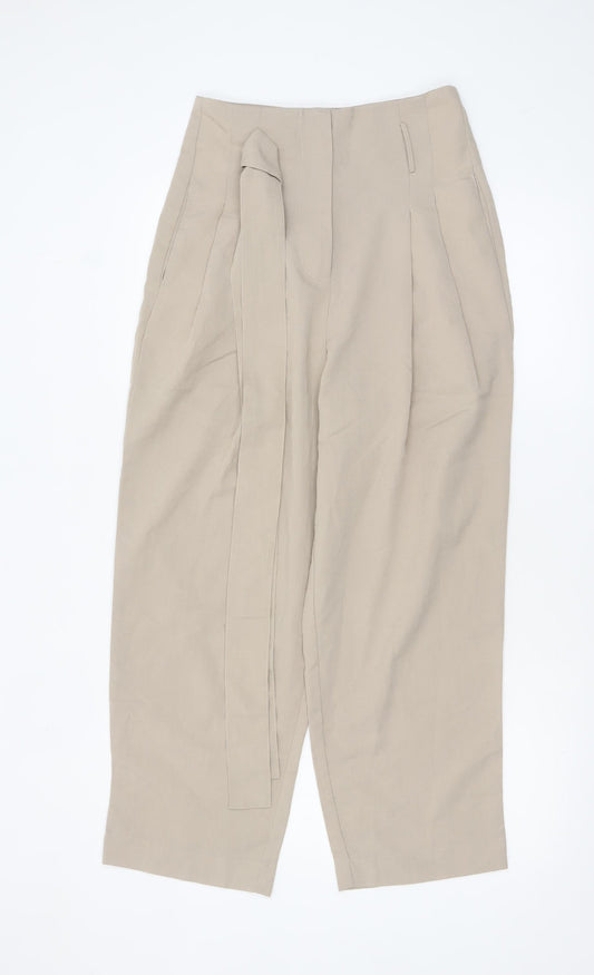 Urban Revivo Women's Beige Paperbag High Waist Tapered Trousers Size 8
