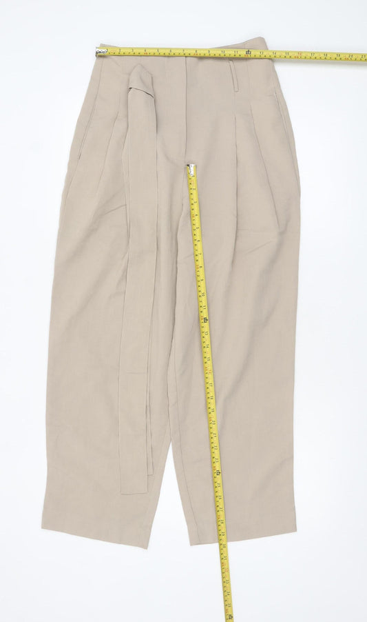 Urban Revivo Women's Beige Paperbag High Waist Tapered Trousers Size 8