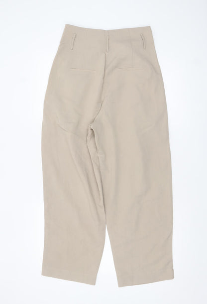Urban Revivo Women's Beige Paperbag High Waist Tapered Trousers Size 8