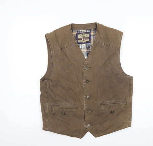 River Island Men's Brown Cotton Lined Waistcoat Size S Classic Style