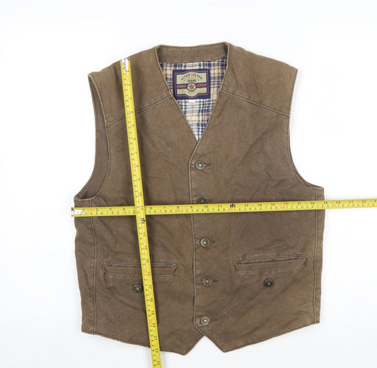 River Island Men's Brown Cotton Lined Waistcoat Size S Classic Style