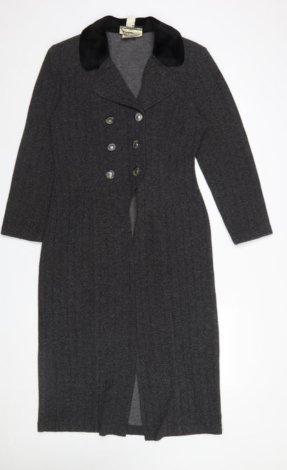 Farouche Women’s Grey Long Overcoat UK 14 Polyester Blend Classic Style