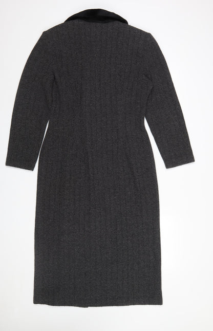 Farouche Women’s Grey Long Overcoat UK 14 Polyester Blend Classic Style