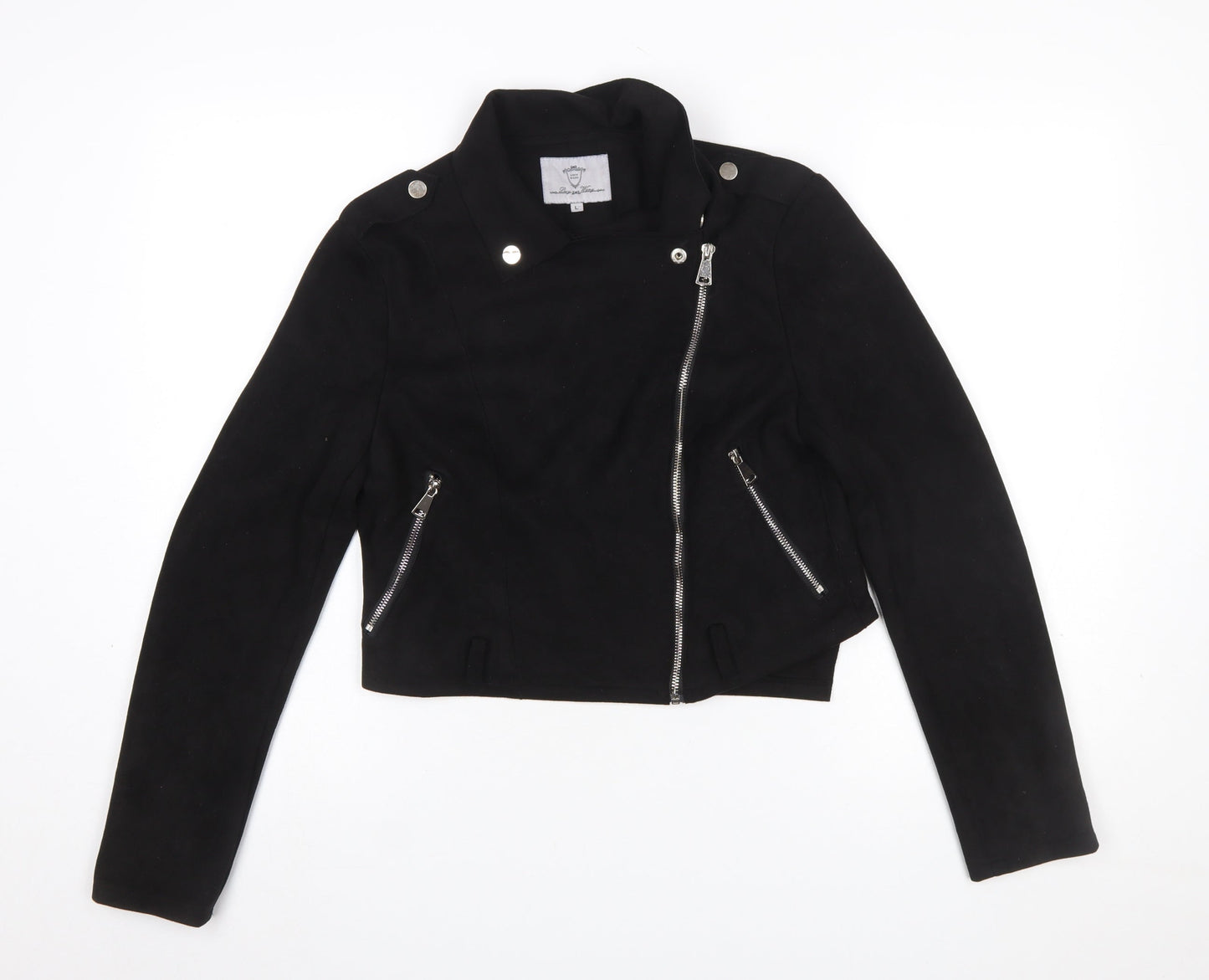 Womens UK Size L Lucy Wang Black Biker Coat