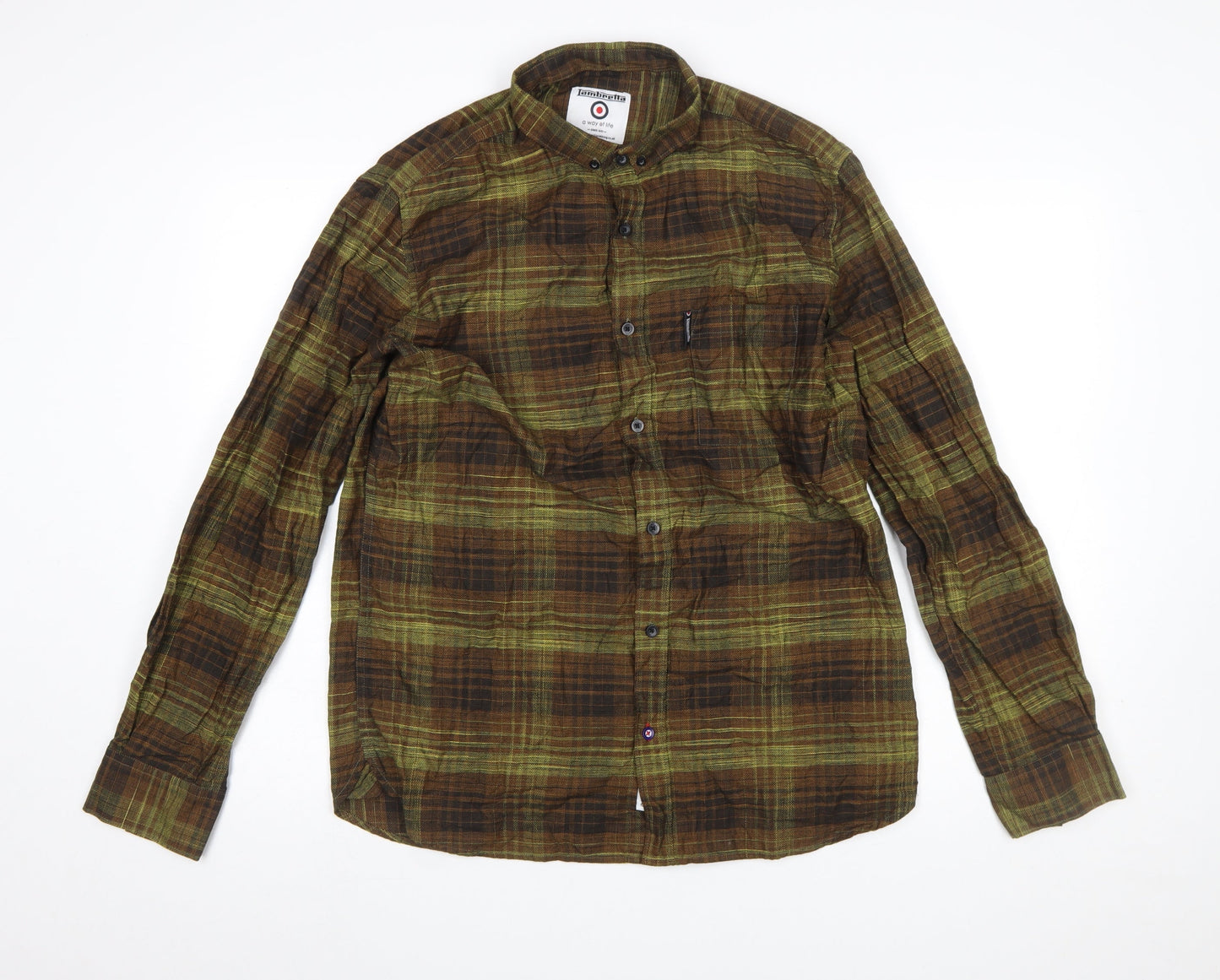 Lambretta Men's Green Check Long Sleeve Cotton Shirt L Regular Fit