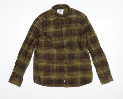 Lambretta Men's Green Check Long Sleeve Cotton Shirt L Regular Fit