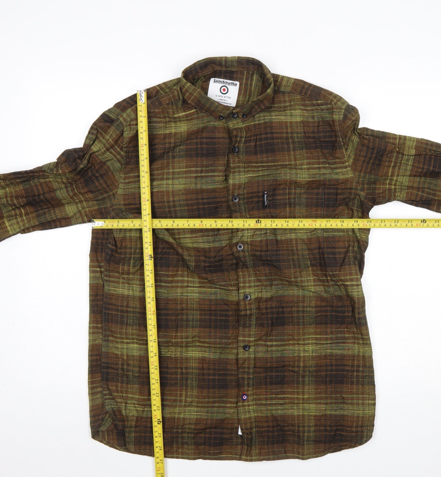 Lambretta Men's Green Check Long Sleeve Cotton Shirt L Regular Fit