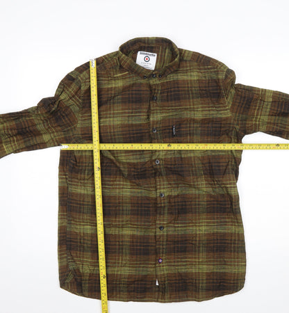 Lambretta Men's Green Check Long Sleeve Cotton Shirt L Regular Fit