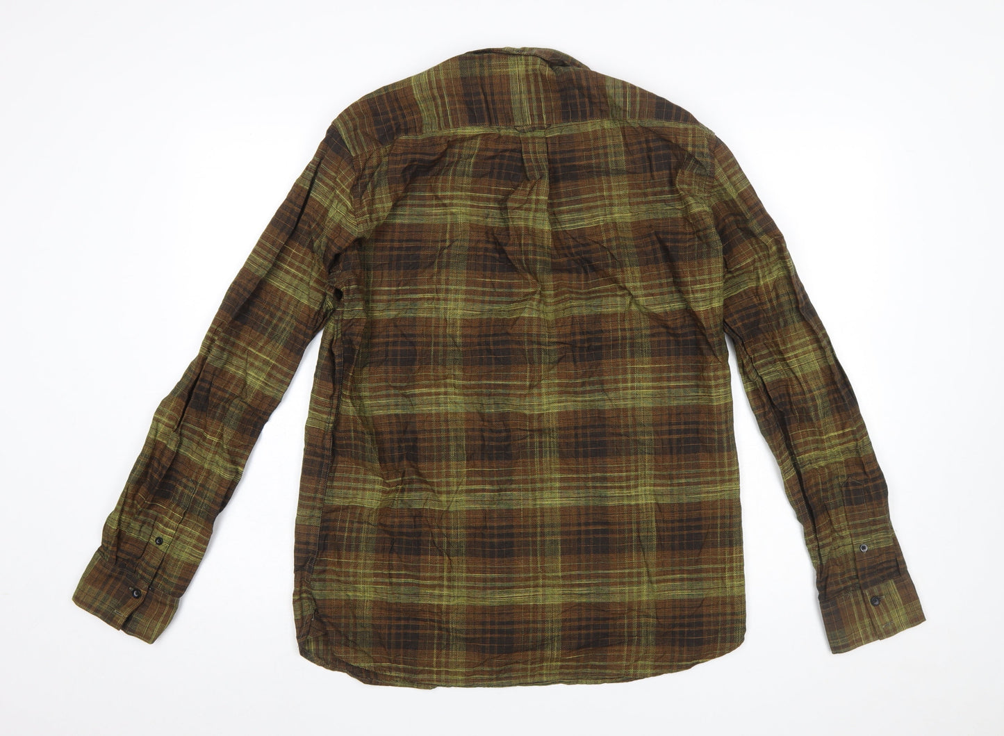 Lambretta Men's Green Check Long Sleeve Cotton Shirt L Regular Fit